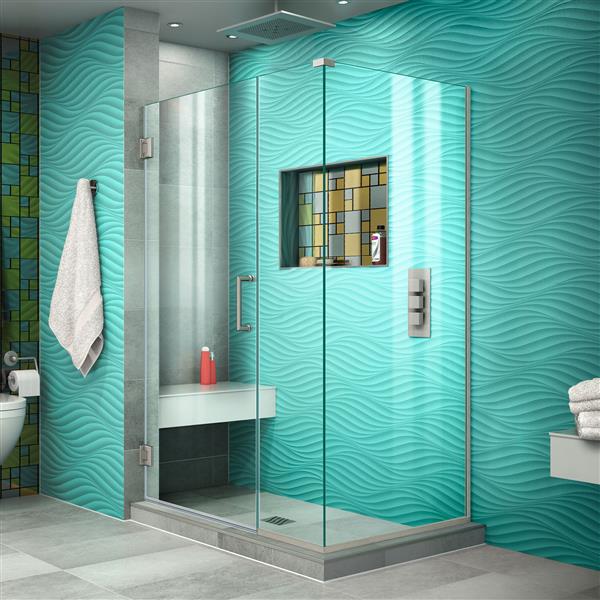 DreamLine Unidoor Plus Shower Enclosure - Clear Glass - 42-in x 72-in - Brushed Nickel