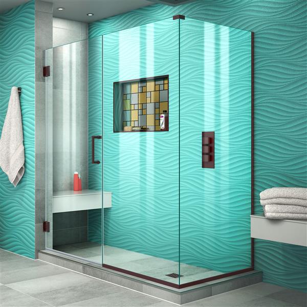 DreamLine Unidoor Plus Shower Enclosure - Clear Glass - 53.5-in x 72-in - Oil Rubbed Bronze