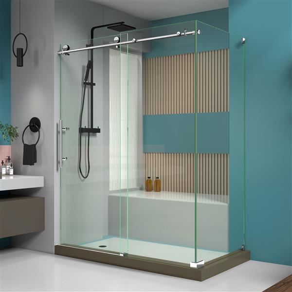 DreamLine Enigma-X Shower Enclosure - Barn Door Sliding - 56.38-60.38-in x 76-in - Polished Stainless Steel