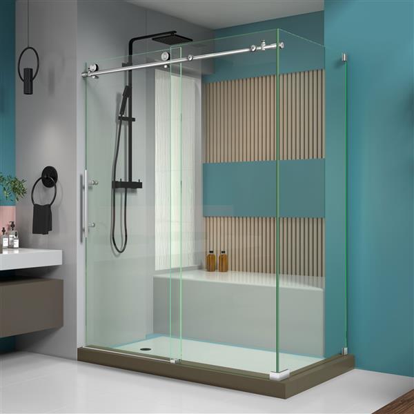 DreamLine Enigma-X Shower Enclosure - 56.38-60.38-in x 76-in - Brushed Stainless Steel