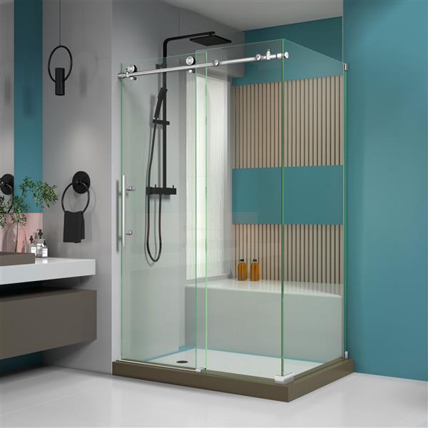 DreamLine Enigma-X Shower Enclosure - 44.38-48.38-in x 76-in - Brushed Stainless Steel