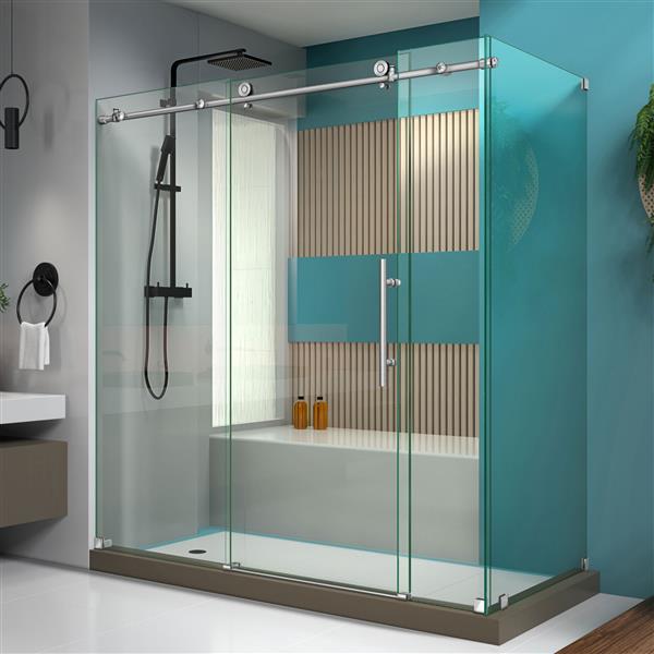 DreamLine Enigma-X Shower Enclosure - 68.38-72.38-in x 76-in - Brushed Stainless Steel