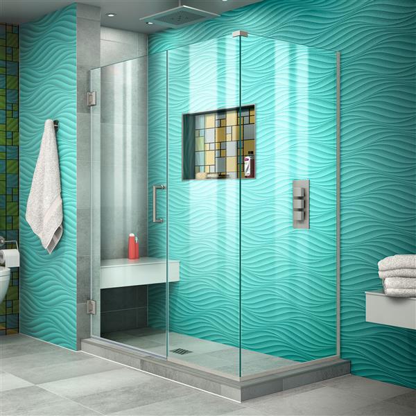 DreamLine Unidoor Plus Shower Enclosure - Clear Glass - 46-in x 72-in - Brushed Nickel