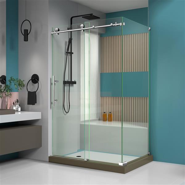 DreamLine Enigma-X Shower Enclosure - 44.38-48.38-in x 76-in - Polished Stainless Steel