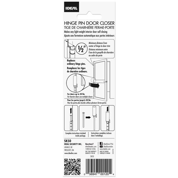 Ideal Security Hinge Pin Door Closer Polished Brass 2/Pack SK50P2PB