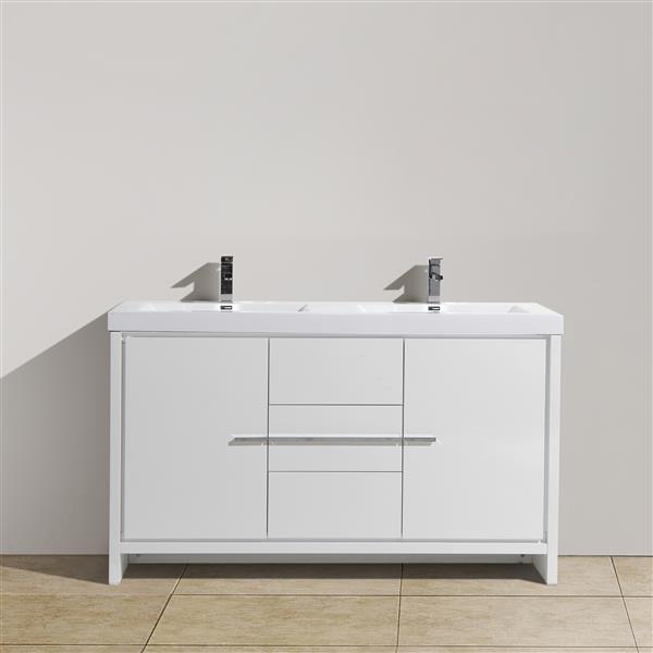 GEF Ember 60-in White Double Bathroom Vanity with White Acrylic Top