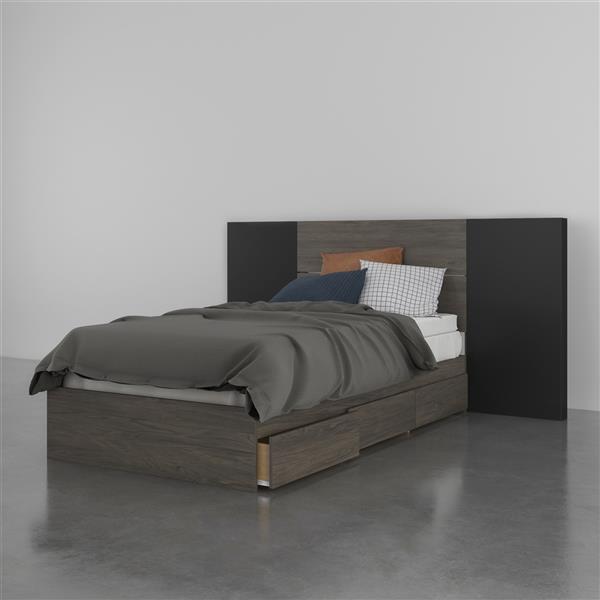 Nexera 3 Piece Bedroom Set -  Bark Grey and Black - Twin Size