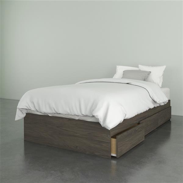 Nexera Storage Platform Bed - Twin Size - Bark Grey