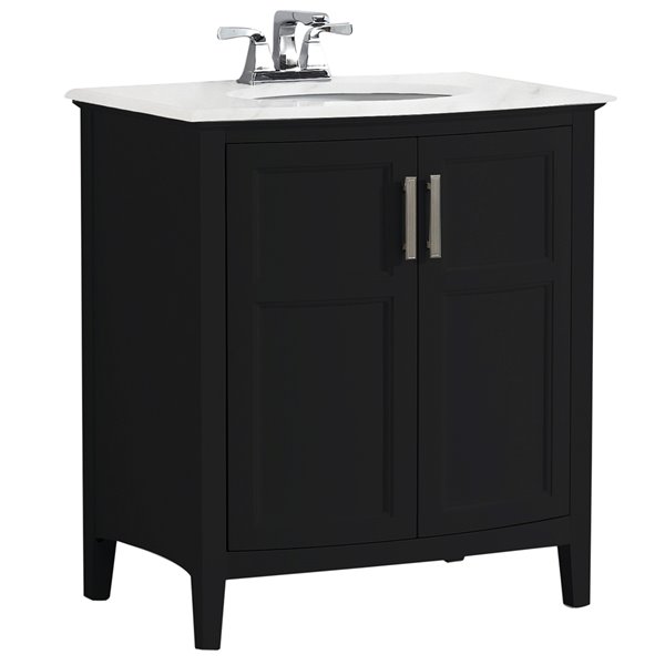 SIMPLI HOME Winston Rounded Front Bath Vanity White Engineered Quartz ...