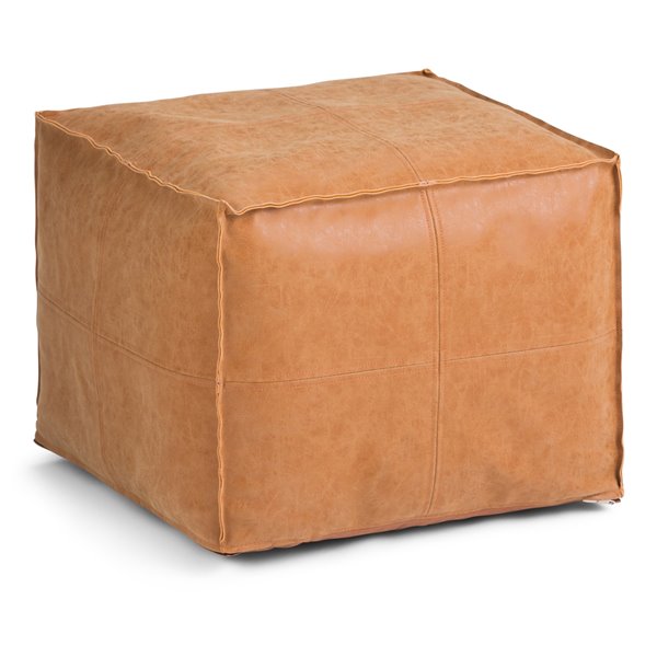 Simpli Home Brody Square Pouf - Distressed Brown - 18-in x 18-in x 14-in