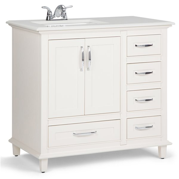 Simpli Home Ariana Left Offset Bath, 48 Inch Vanity With Drawers On Left