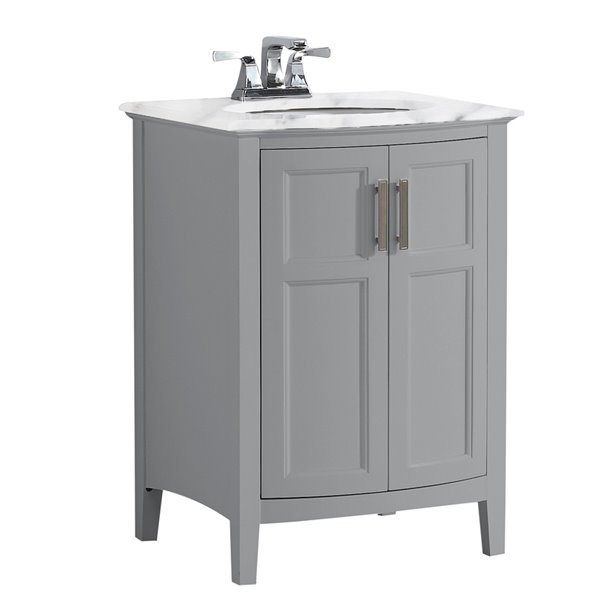 Simpli Home Winston Rounded Front Bath Vanity White Engineered Quartz Marble Top 24 In Axcvwnrg Réno Dépôt - 24 Inch White Bathroom Vanity With Quartz Top