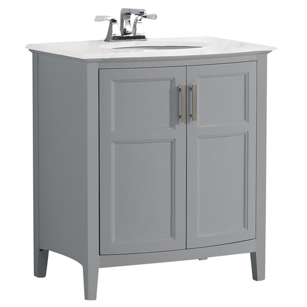 SIMPLI HOME Winston Rounded Front Bath Vanity White Engineered Quartz ...