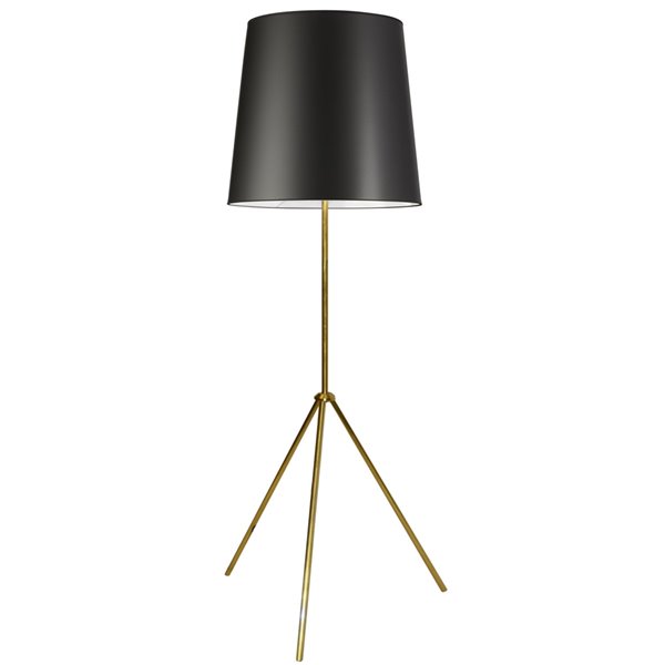 Dainolite Oversized Drum Floor Lamp - 1-Light - Aged Brass Frame - Black and White Shade