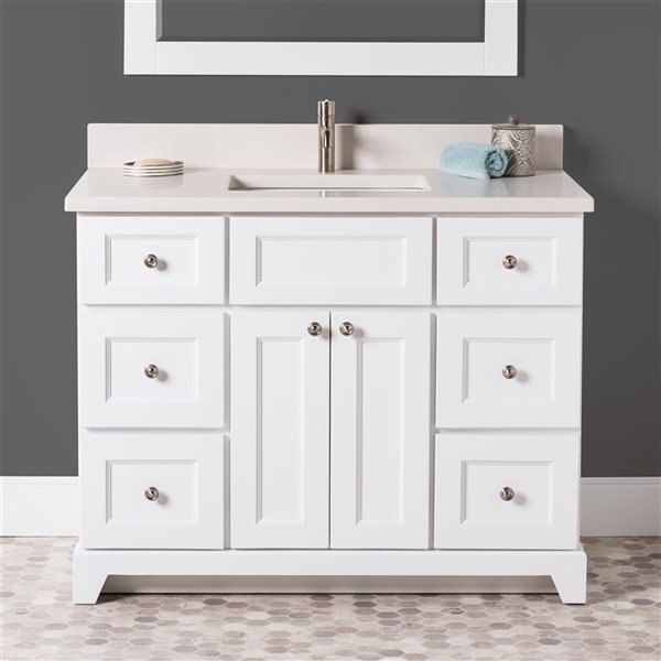St. Lawrence Cabinets London 42-in White Single Bathroom Vanity with Dover White Quartz Top