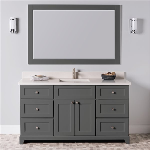 St. Lawrence Cabinets London 60-in Graphite Double Bathroom Vanity with Dover White Quartz Top