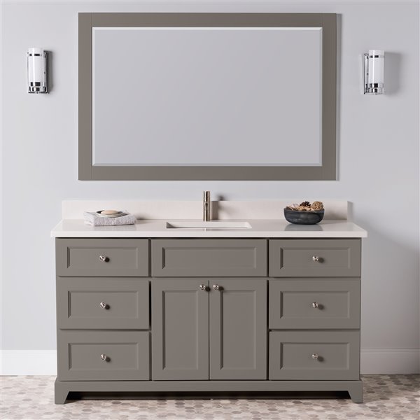St. Lawrence Cabinets London 60-in Single Titanium Grey Bathroom Vanity with Dover White Quartz Top