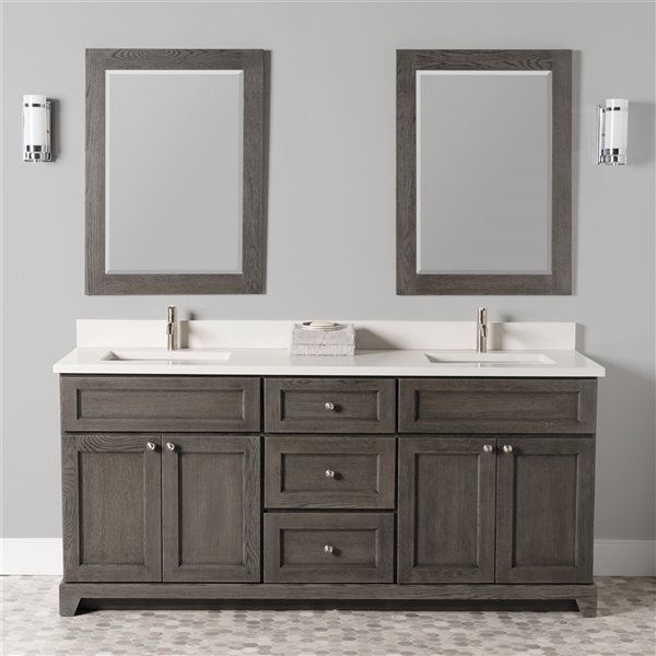 St. Lawrence Cabinets Richmond 72-in Grey-Brown Double Sink Bathroom Vanity with Dover White Quartz Top