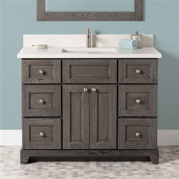 St. Lawrence Cabinets Richmond 42-in Grey-Brown Single Sink Bathroom Vanity with Dover White Quartz Top