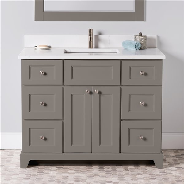 St. Lawrence Cabinets London 42-in Titanium Grey Single Sink Bathroom Vanity with White Carrera Quartz Top