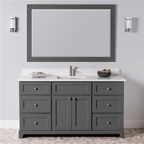 St. Lawrence Cabinets London 60-in Graphite Grey Single Sink Bathroom Vanity with White Carrera Quartz Top