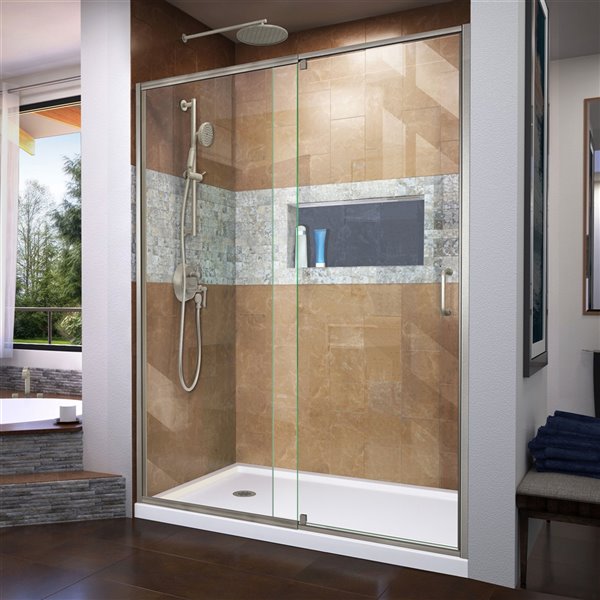 DreamLine Flex Glass Shower Door/Base - 32-in x 60-in - Nickel