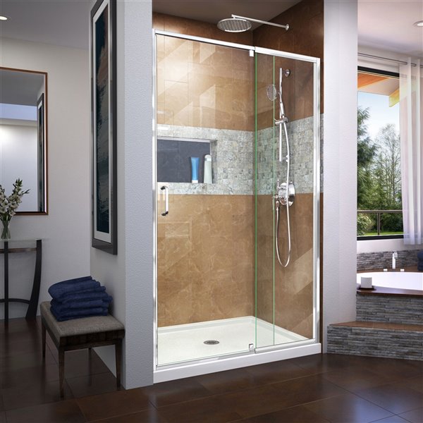 DreamLine Flex Pivot Shower/Tub Door and Base - 36-in x 48-in - Chrome