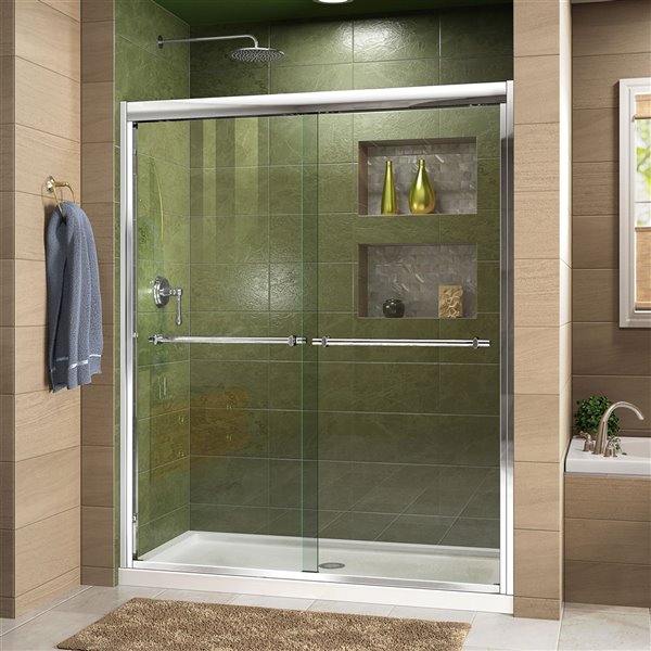 DreamLine Duet Shower Door and Base - 34-in x 60-in - Chrome