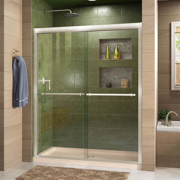 DreamLine Duet Glass Shower Door/Base - 30-in x 60-in - Nickel