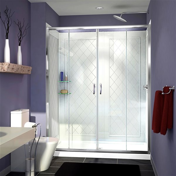 DreamLine Visions Shower Door and Base - 60-in - Chrome