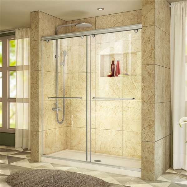DreamLine Charisma Shower Door/Base - 60-in  - Nickel/Biscuit