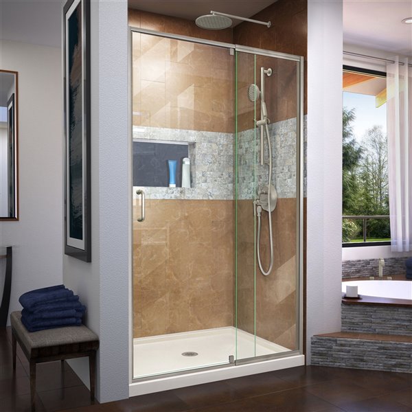 DreamLine Flex Glass Shower Door/Base - 34-in x 42-in - Nickel