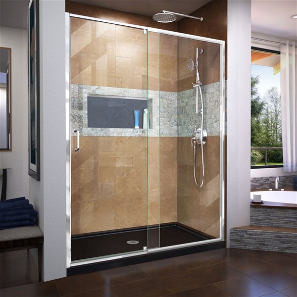 DreamLine Flex Sliding Shower Door/Base  34-in x 60-in - Chrome