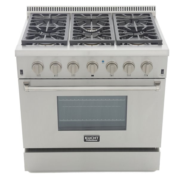 KUCHT Professional 36-in 5.2 cu. ft. Propane Gas Range with Convection Oven with Classic Silver Knobs - 6 burners