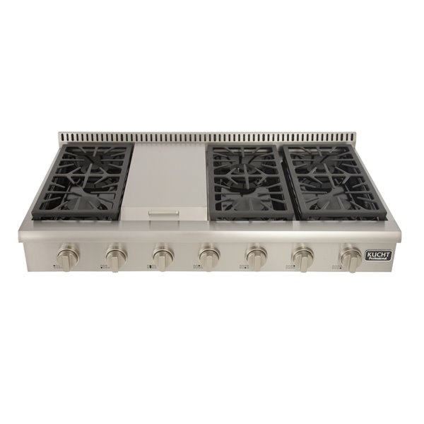 KUCHT 48-in Natural Gas Range-Top with Griddle and Classic Silver Knobs