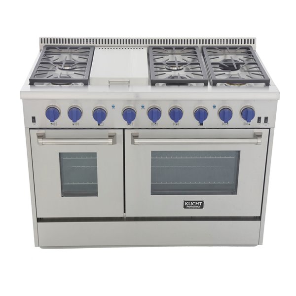 KUCHT 48-in Natural Gas Range with Sealed Burners, Griddle and Convection Oven with Blue Knobs