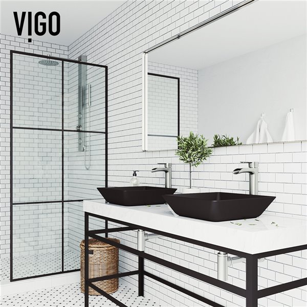 VIGO Roma Matte Black Bathroom Sink - 15.75-in - Brushed Nickel