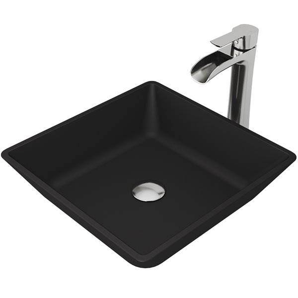 VIGO Roma Matte Black Bathroom Sink - 15.75-in - Brushed Nickel