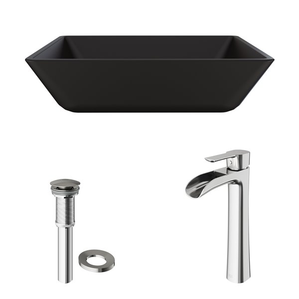 VIGO Roma Matte Black Bathroom Sink - 15.75-in - Brushed Nickel