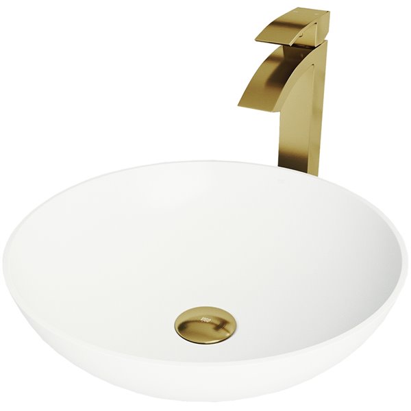 Lavabo de salle de bains gris cendré Dahlia de VIGO, robinet nickel brossé,  21,25 po VGT1516