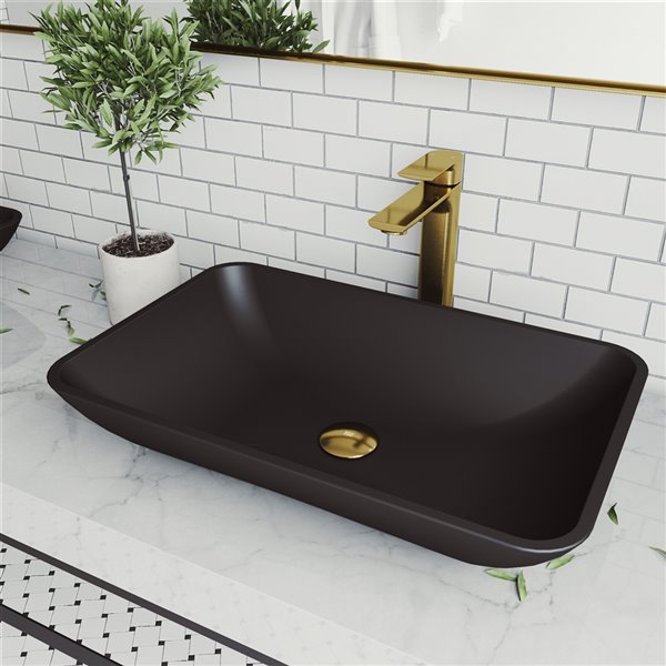 VIGO Hadyn Matte Black Bathroom Sink - Matte Gold Faucet VGT1475 | Réno ...