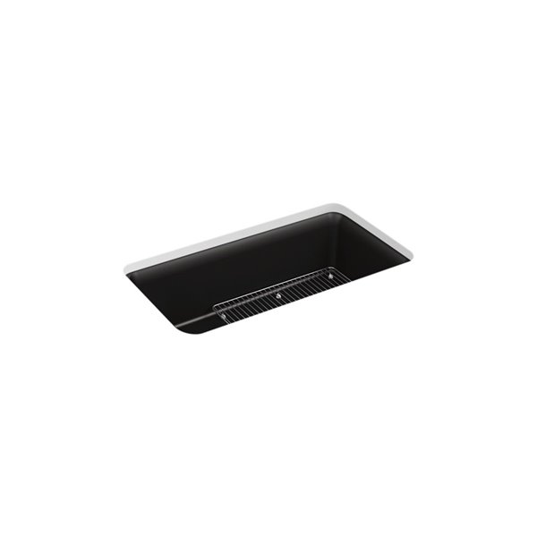 Kohler Cairn Undermount Single Bowl Kitchen Sink With Rack Black Matte 33 5 In 8206 Cm1 Réno Dépôt