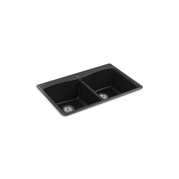 Kohler Kennon Neoroc Top Mount Undermount Double Equal Kitchen Sink Black Matte 33 In 8185 1 Cm1 Reno Depot
