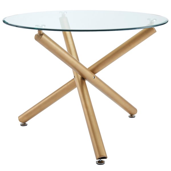 !nspire Contemporary Round Clear Glass Dining Table - Gold - 40-in