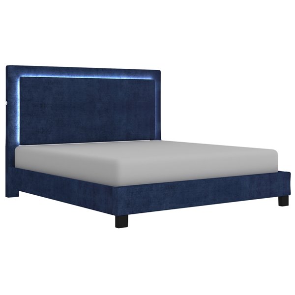 Lit plateforme avec lumière intégrée, bleu, très grand lit