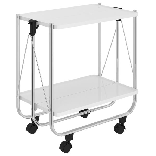 WHI 2 Tier Folding Bar Cart - White - 26.5-in x 15.75-in