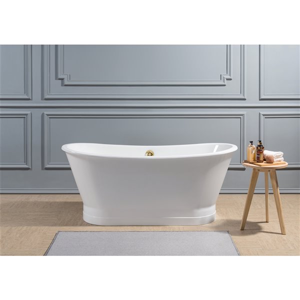 Streamline Freestanding Oval Bathtub Center Drain 27in x 67in Glossy White Cast Iron