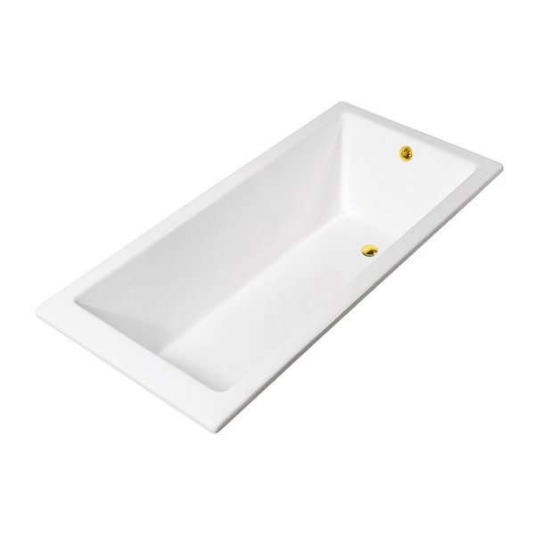 Streamline 32W x 67L Glossy White Cast Iron Dropin Bathtub and a Polished Gold Reversible Drain