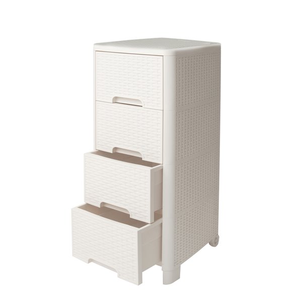 Modern Homes Rattan Style 4 drawer unit - Ivory - 13-in x 33-in x 15-in