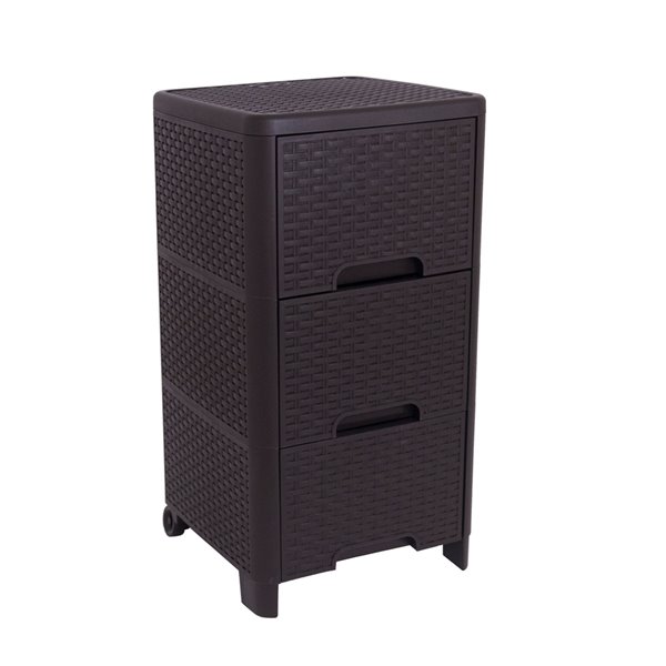 Modern Homes-Rattan Style 3 drawer unit - Brown - 13-in x 25.5-in x 15-in